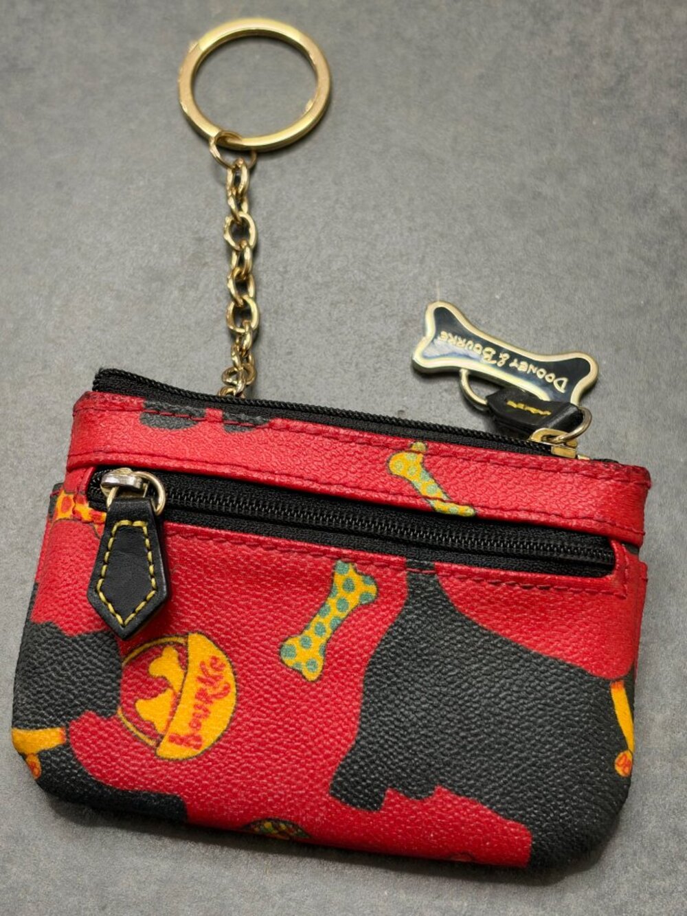 Vintage Dooney Bourke Red Scottie Dog Bone Coin Purse Key Fob Card Case Pouch
